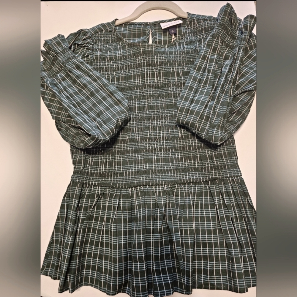 Universal Thread Puff Long Sleeve Smocked Green Blue Cottagecore Blouse Small S - Picture 4 of 7